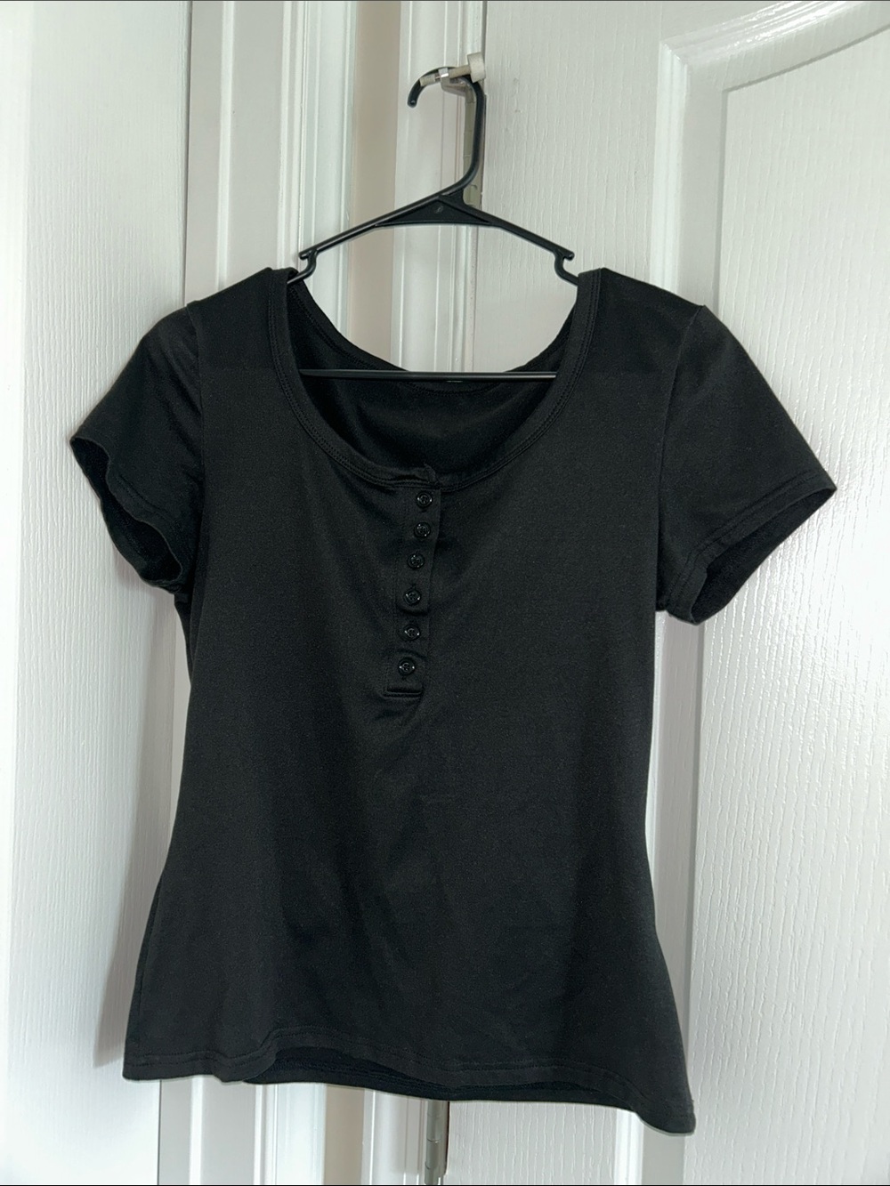 SHEIN Black Short-Sleeve Button Henley Tee